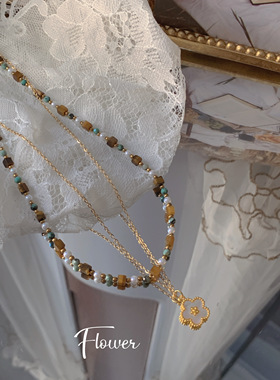 天然虎眼石非洲松石串珠项链气质轻奢小众设计高级百搭精致锁骨链