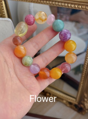 大咪数天然多宝玛瑙玉髓手串彩色多巴胺轻奢小众高级招财能量手链