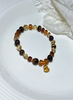 手作天然虎眼石沉香木珠手链高级轻奢复古小众精致百搭叠戴手饰