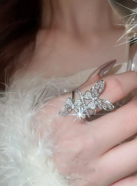 超仙蝴蝶锆石开口戒指气质轻奢小众设计感镂空闪亮夸张感指环