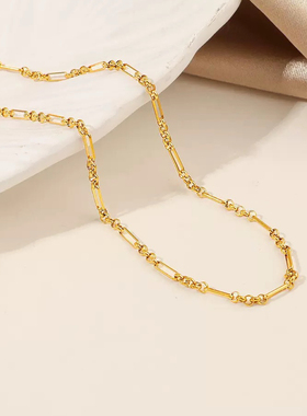 圆环拼钛钢项链环环相扣连环锁扣镀18K金气质轻奢高级小众锁骨链