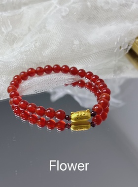 天然红玛瑙石榴石猫咪手串新中式国风复古本命年红色招财猫手链