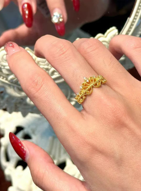 镂空蕾丝皇冠锆石开口戒指金店同款百搭女精致法式宫廷风指环