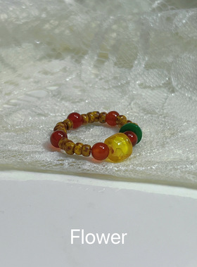 彩色天然石串珠弹力绳戒指气质轻奢小众设计时尚百搭食指叠戴指环