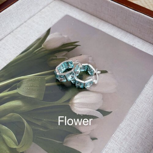 方形蓝色锆石耳扣简约气质时尚复古气质轻奢百搭高级感通勤风耳饰