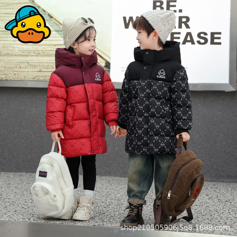 小黄鸭黑金石墨烯棉服女童新款儿童加厚中长款冬季棉衣男童外套潮