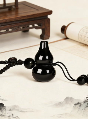 天然黑曜石葫水晶挂件钥匙扣彩虹眼葫芦手机链饰品配件