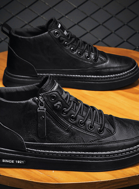 冬季大码男鞋46高帮鞋子男2025新款47宽楦肥脚英伦男士休闲皮鞋48