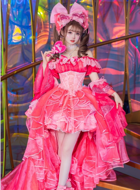 【现货掉落】成人礼op红芭比粉洛丽塔华丽款甜美长拖尾少女连衣裙