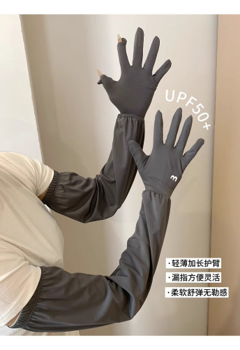 防晒袖套女春夏薄款冰丝防滑手套户外骑行防紫外线护手臂长款冰袖
