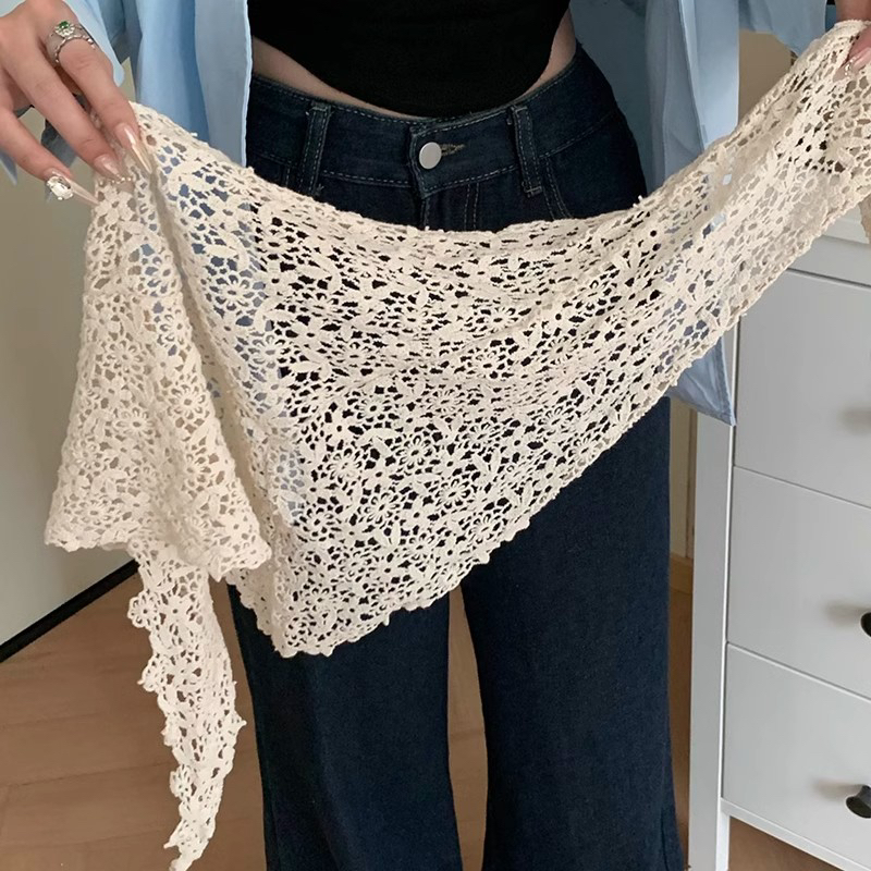 韩国东大门叠穿短款蕾丝屁帘韩系ins风日系遮胯钩花三角巾女裙帘