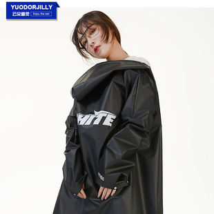 潮牌white徒步加厚户外联名男女款 全身防水旅行黑高级感雨衣 长款