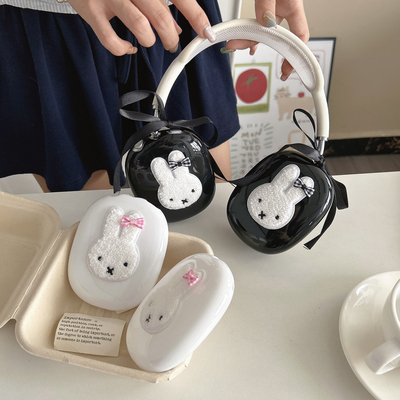 airpods Max/Max2头戴式耳机保护壳适用于卡通贴饰毛绒米菲兔子苹果 max/max2头戴式通用防摔耳机保护套