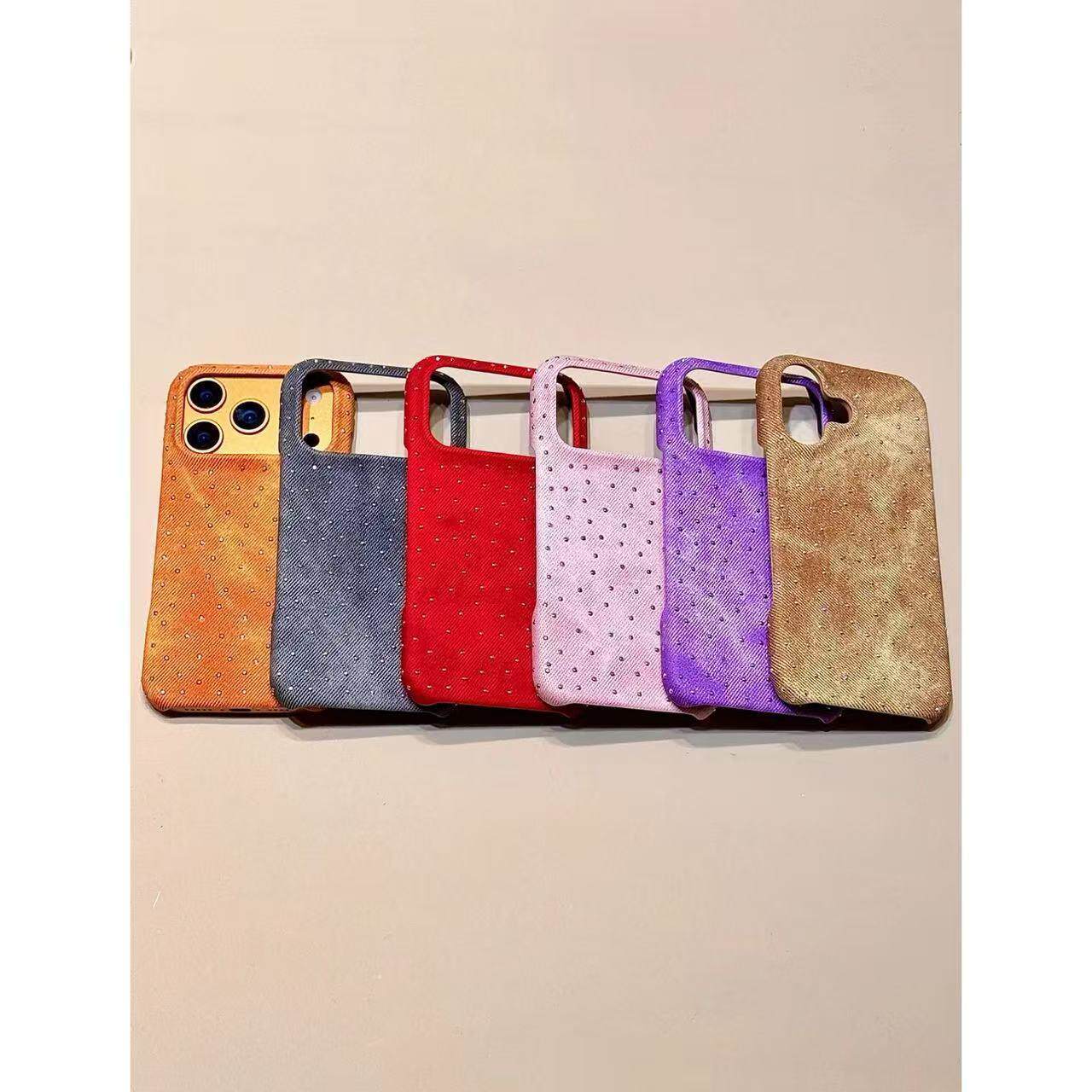 韩系高级感牛仔皮纹满天星带钻适用iPhone17promax苹果16手机壳15