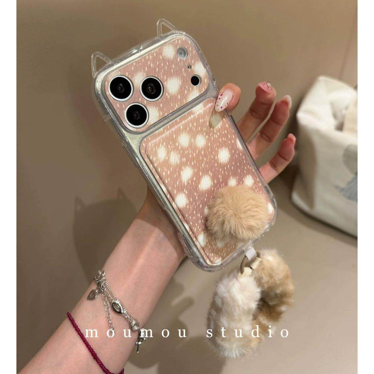 秋冬创意鹿纹毛绒尾巴适用iphone17promax苹果16手机壳15全包1413