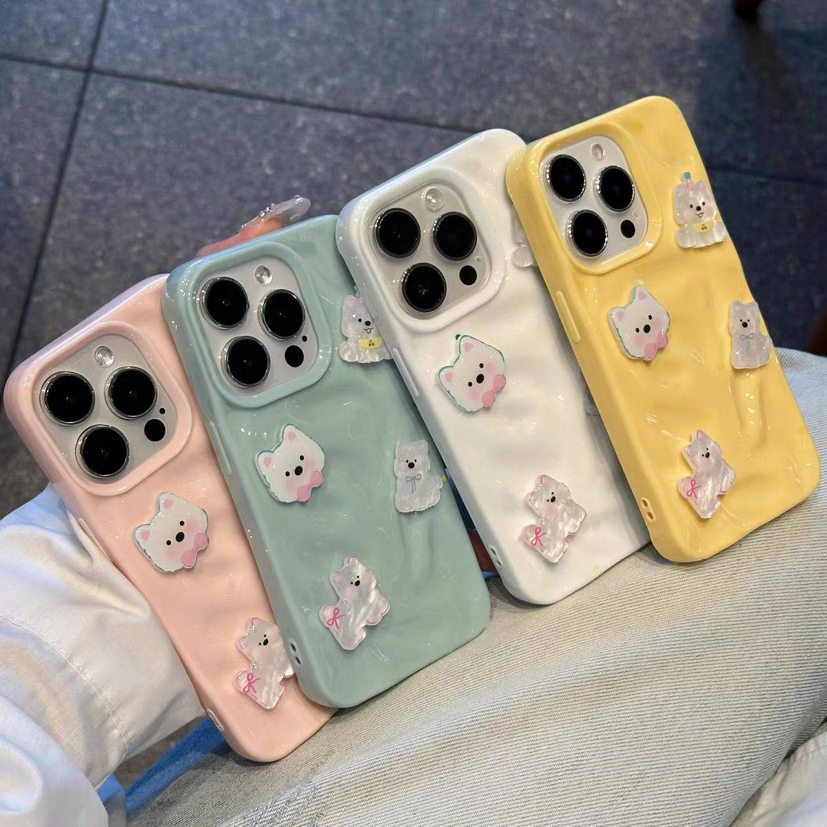 新款卡通立体波点小狗简约纯色立体小狗适用于苹果iPhone16promax苹果13/15手机壳11褶皱14卡通12防摔