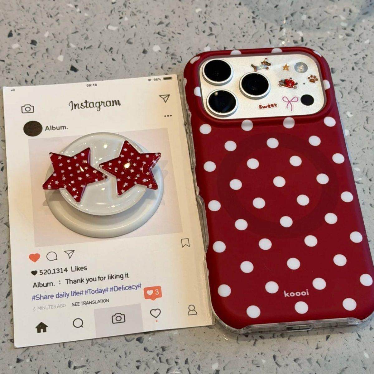 简约ins红底波点星星磁吸适用于iphone17promax苹果16p手机壳新款,3C数码配件,手机保护套/壳,淘宝优惠券,粉丝福利购,淘宝优惠卷