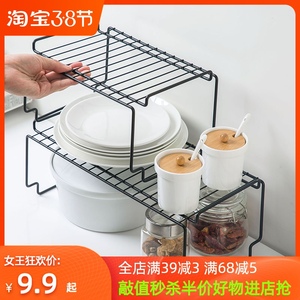 可叠加铁艺置物架橱柜碗碟架厨具调味品架子收纳架厨房台面调料架