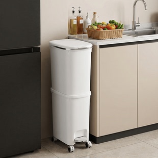 家用分类垃圾桶脚踏按压大容量厨余桶新款带轮干湿分离厨房垃圾筒