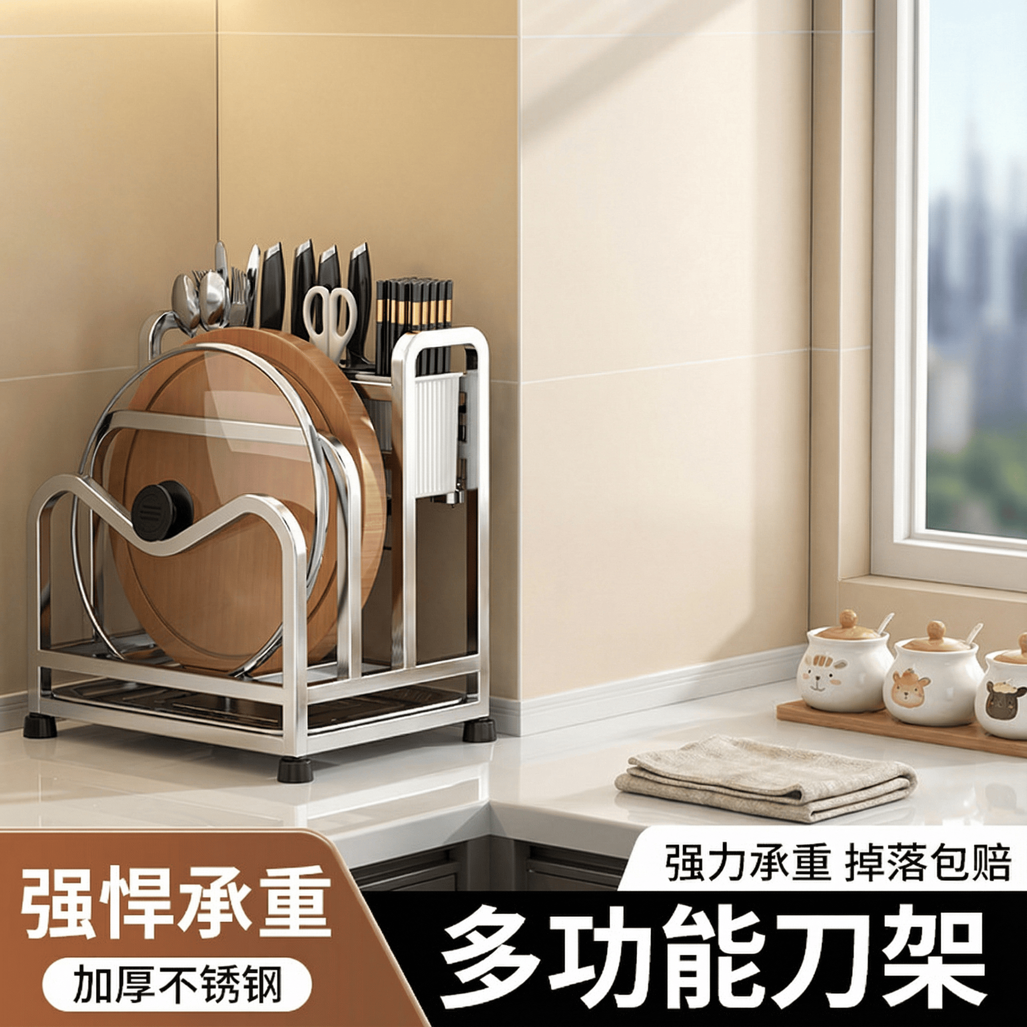 厨房置物架刀架多功能家用菜刀锅盖砧板筷子台面沥水刀具收纳架子,厨房/烹饪用具,厨房置物架/置物柜/角架,淘宝优惠券,粉丝福利购,淘宝优惠卷