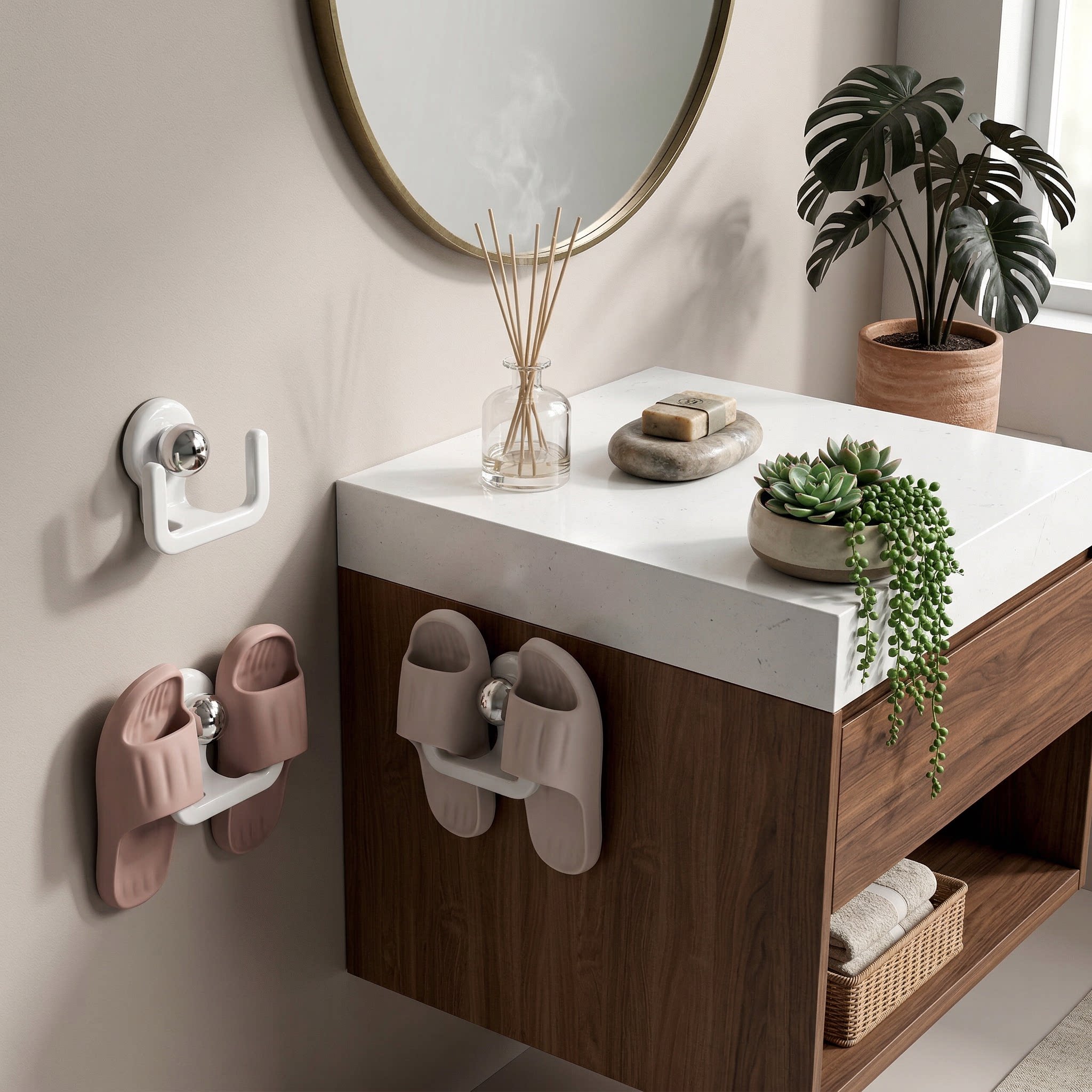 吸盘拖鞋架浴室免打孔壁挂式鞋子收纳卫生间沥水挂架置物挂钩塑料