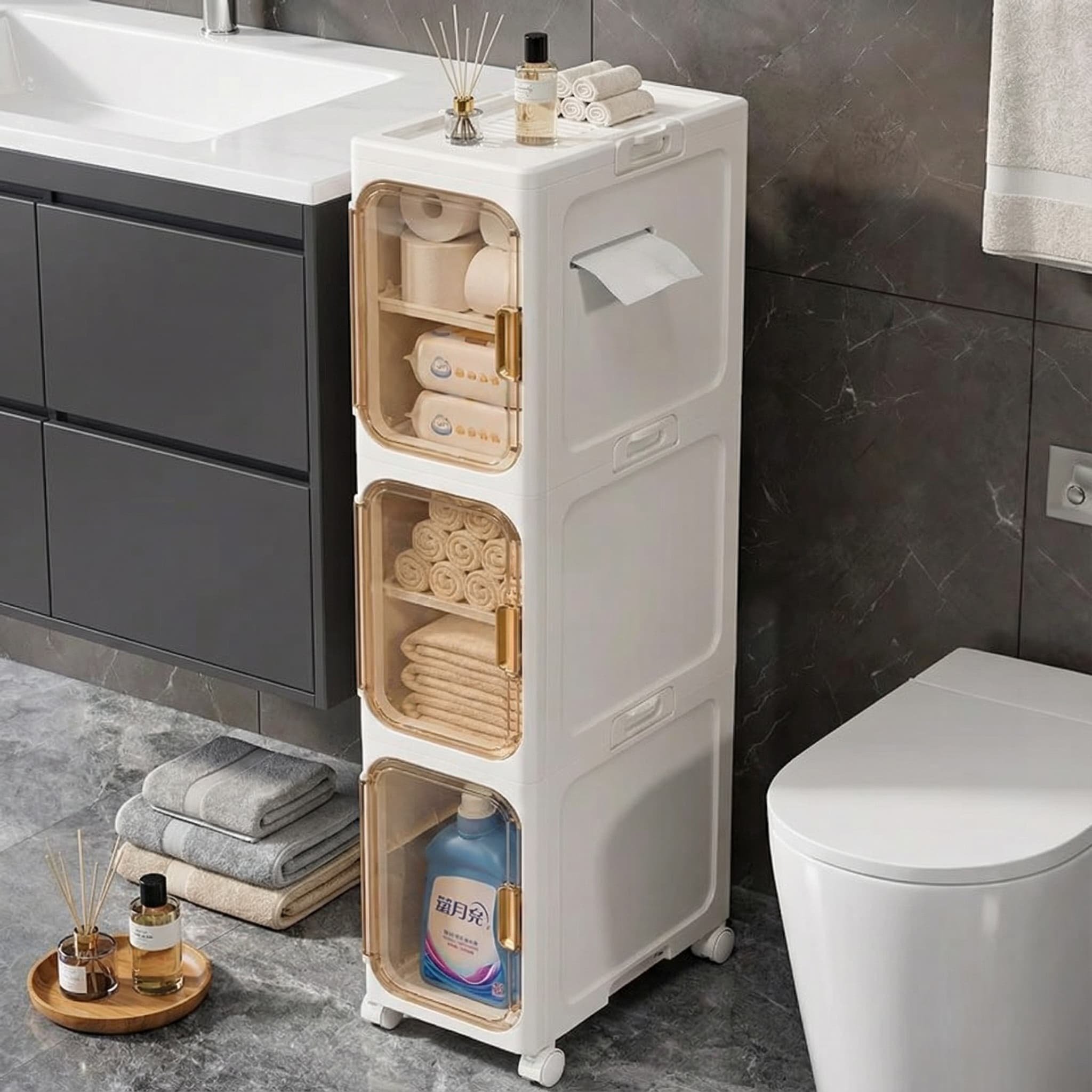 卫生间置物架推车浴室厕所夹缝马桶收纳柜洗手间缝隙落地储物架子,收纳整理,缝隙柜,淘宝优惠券,粉丝福利购,淘宝优惠卷
