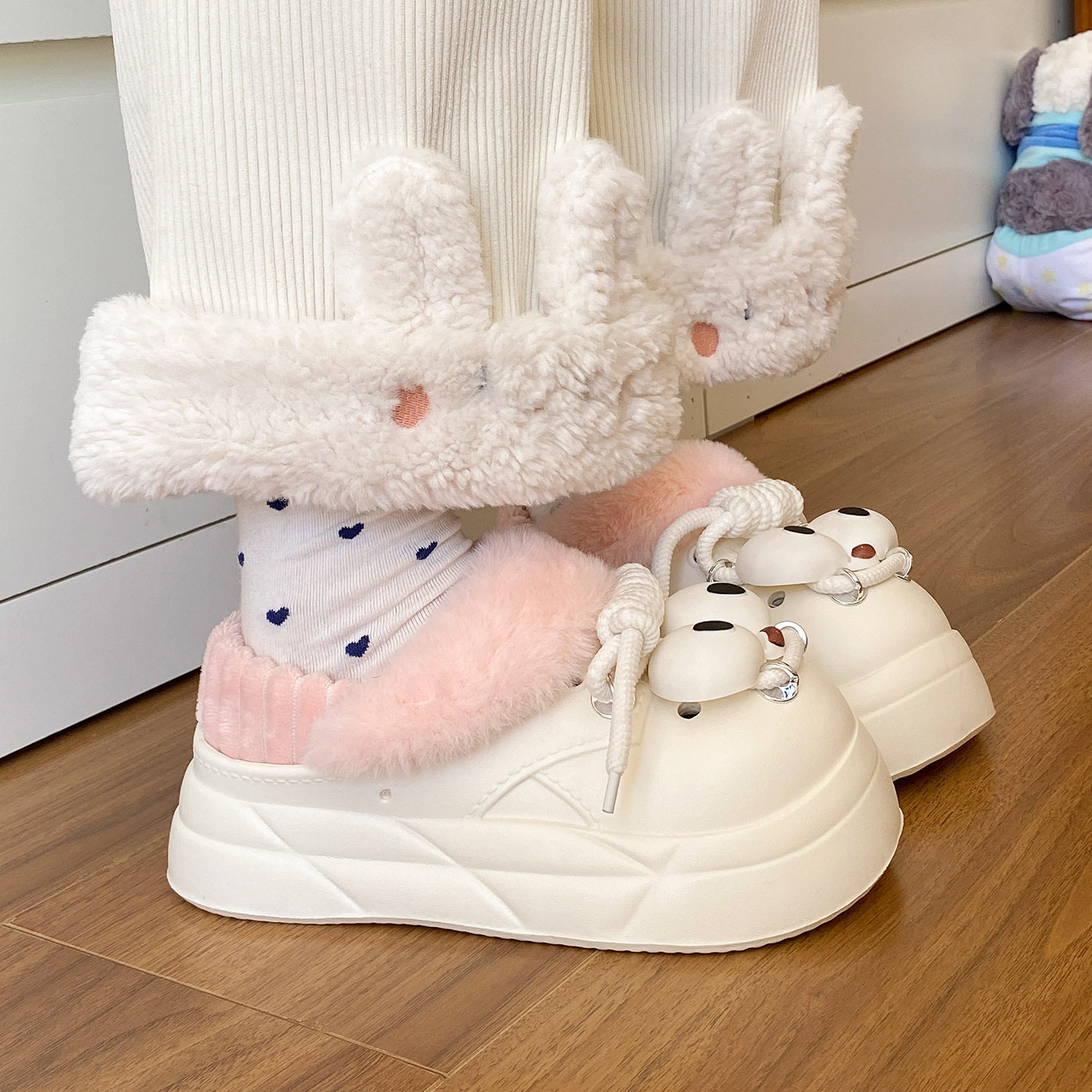 秋冬包头洞洞棉鞋女厚底防滑不臭