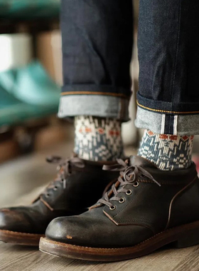 红翼明日系复古风固特异马丁靴茶芯牛皮低帮圆头系带机车工装靴男