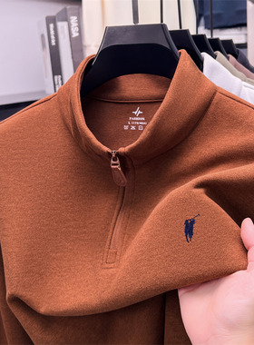 【奥莱品牌折扣】中年立领长袖T恤男春秋冬潮流德绒休闲打底卫衣