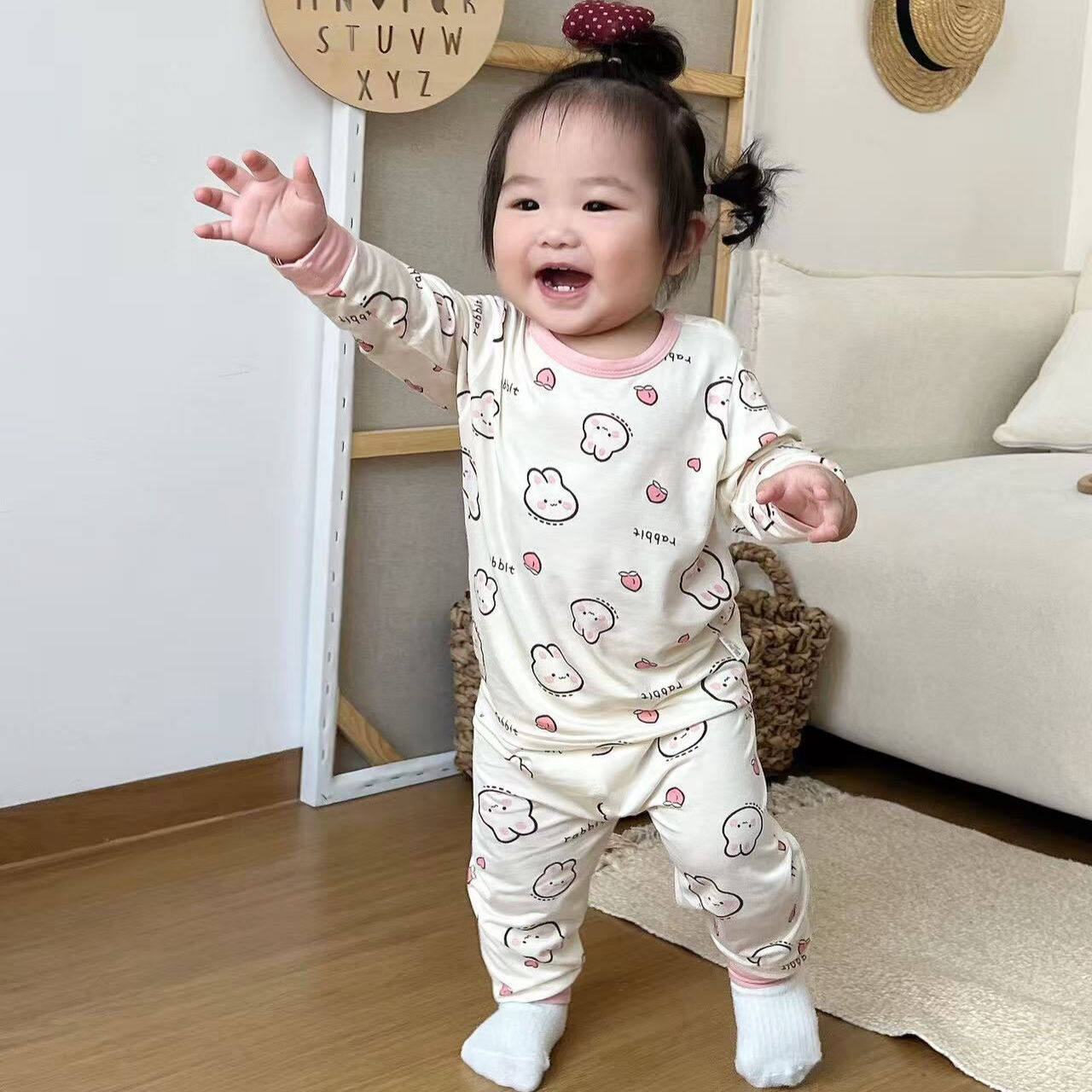 伊比之鸭儿童秋衣秋裤宝宝婴儿春秋保暖内衣男女莫代尔棉套装