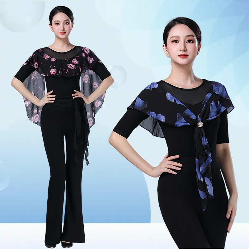 新款拉丁舞服女模特走秀中袖上衣