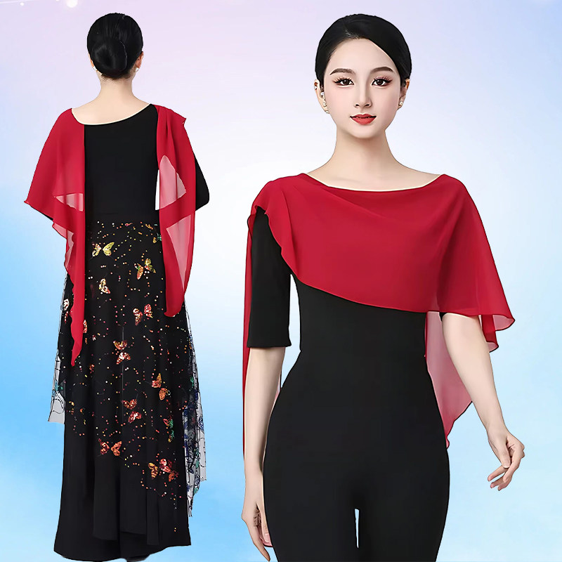 现代舞女飘逸圆领中袖练功服图片