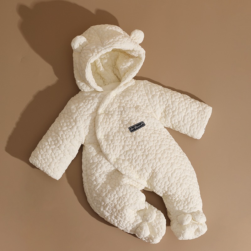 日本新生婴儿衣服冬装连体衣包脚满月宝宝加绒加厚棉衣外出服抱衣