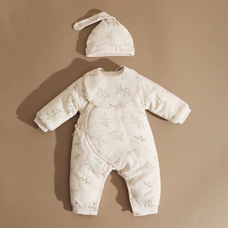 日本初生婴儿棉服冬装保暖连体衣加厚宝宝秋冬季套装新生儿夹棉服