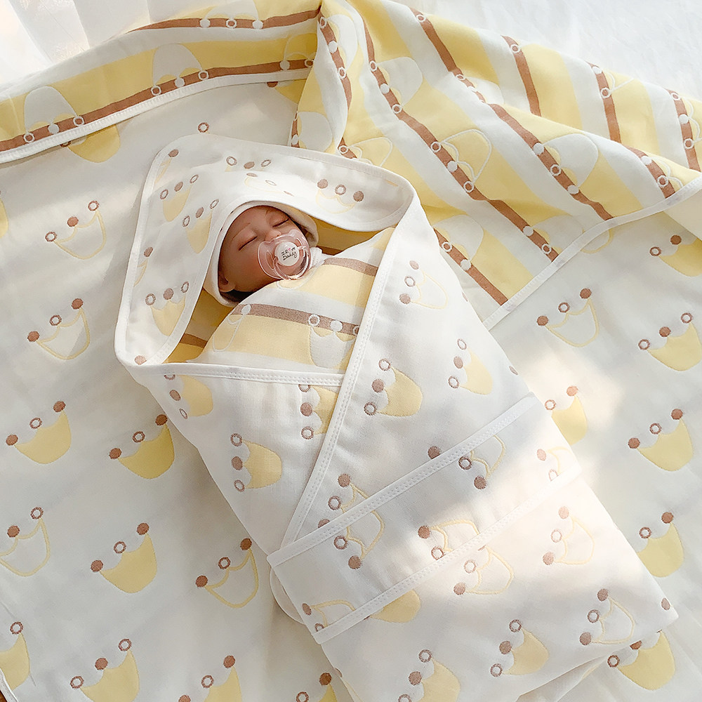 日本进口初生婴儿抱被纯棉宝宝纱布包巾裹布新生儿包被盖毯外出