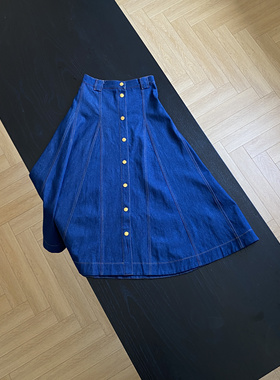 复古蓝色牛仔半身裙女高腰显瘦长款A字裙