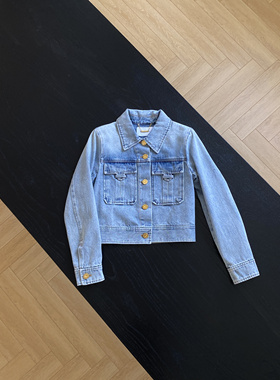复古水洗做旧2025早春丹宁短款长袖直筒牛仔外套
