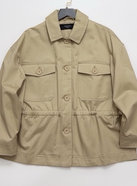 棉麻单排扣抽绳短外套