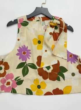 彩色花朵单肩绑带短款背心