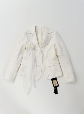 Tèbianco白茶•设计师品牌非遗植物染真丝绡纱感乱提花西装外套