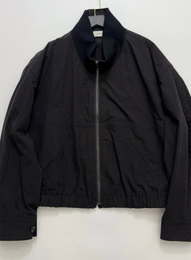 黑色酷飒风假两件立领挺阔水洗棉拉链工装夹克外套