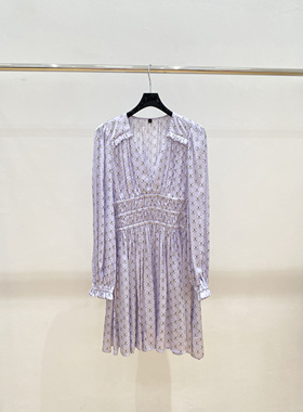 纯原Mj无标 浅紫色蝴蝶结印花长袖连衣裙