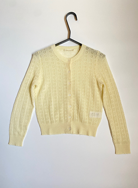 薄款法式圆领领镂空羊驼针织开衫