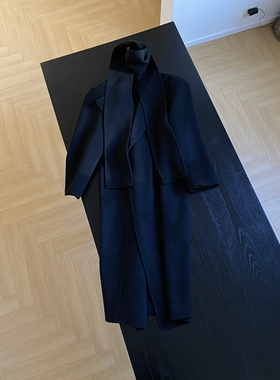 推荐高个子入～V领搭围巾长款宽松百搭双面手缝羊绒大衣