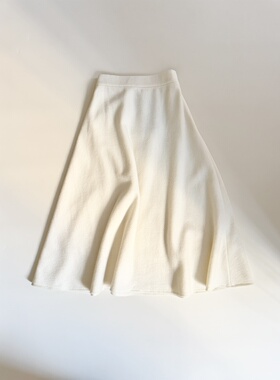 Tèbianco白茶•复古高腰A字毛呢半身裙女过膝百搭长款优雅显瘦