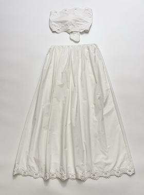 全棉白色刺绣花边 有机棉刺绣套装  抹胸＋半裙