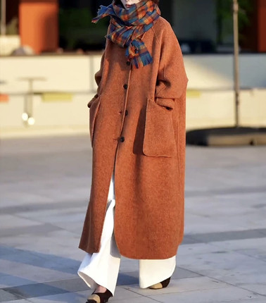 2024秋冬新款高定欧版斗篷大衣宽松廓型羊毛大衣气质长款时尚