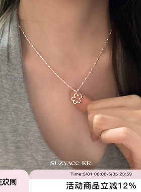 suzyacc kr纯银镂空花朵吊坠项链轻奢气质小众高级感毛衣链颈链女
