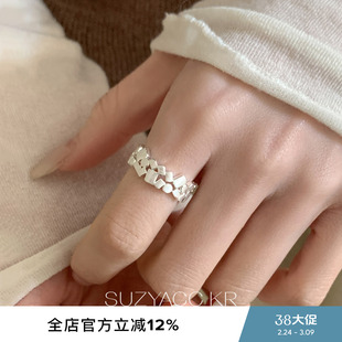 suzyacc kr不规几何拉丝戒指个性小众高级感食指戒可调节简约指环