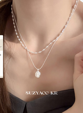 suzyacc kr贝壳吊坠双层项链气质简约小众锁骨链百搭高级感颈链